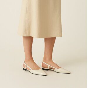 Everlane Women’s Size 9 White Leather Pointed Toe Slingback Flats Minimalist